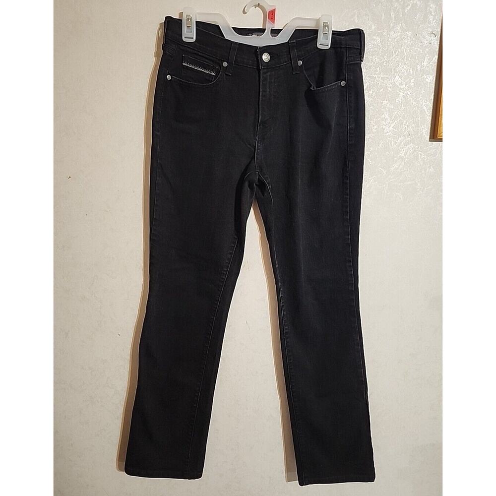 Levi Strauss Jeans Black Women 505 Straight Leg 10L Tag 30/34 Embroidered